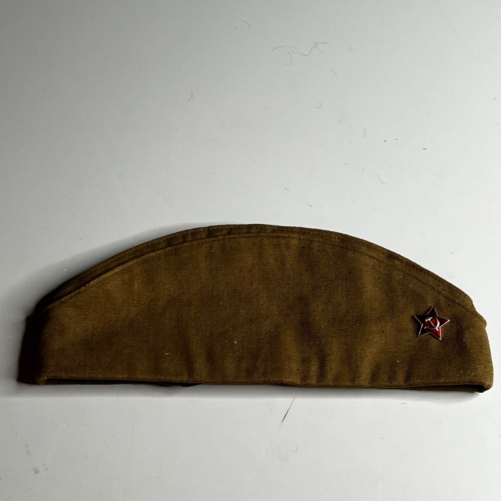 Vintage Soviet Army Pilotka Side Cap USSR Military Hat Red Star Pin Size 56